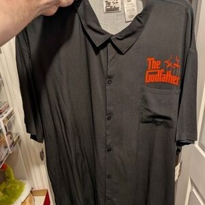 Men's The Godfather Themed Black Button-Up Shirt with Red Logo